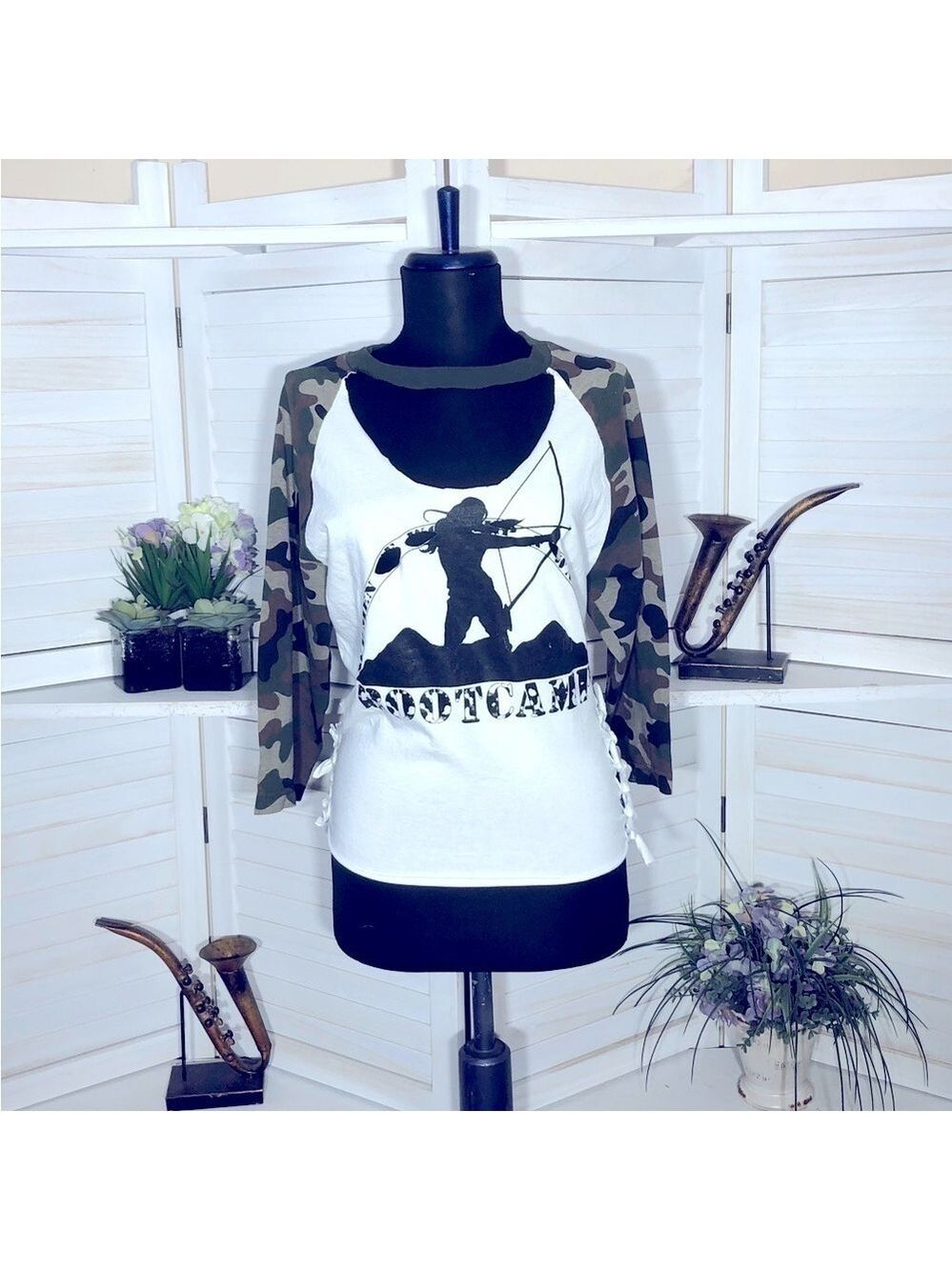 Upcycled Camouflage Army Boot Camp Shirt Women's Small